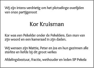 https://pekela.sp.nl/nieuws/2019/12/kor-kruisman-overleden